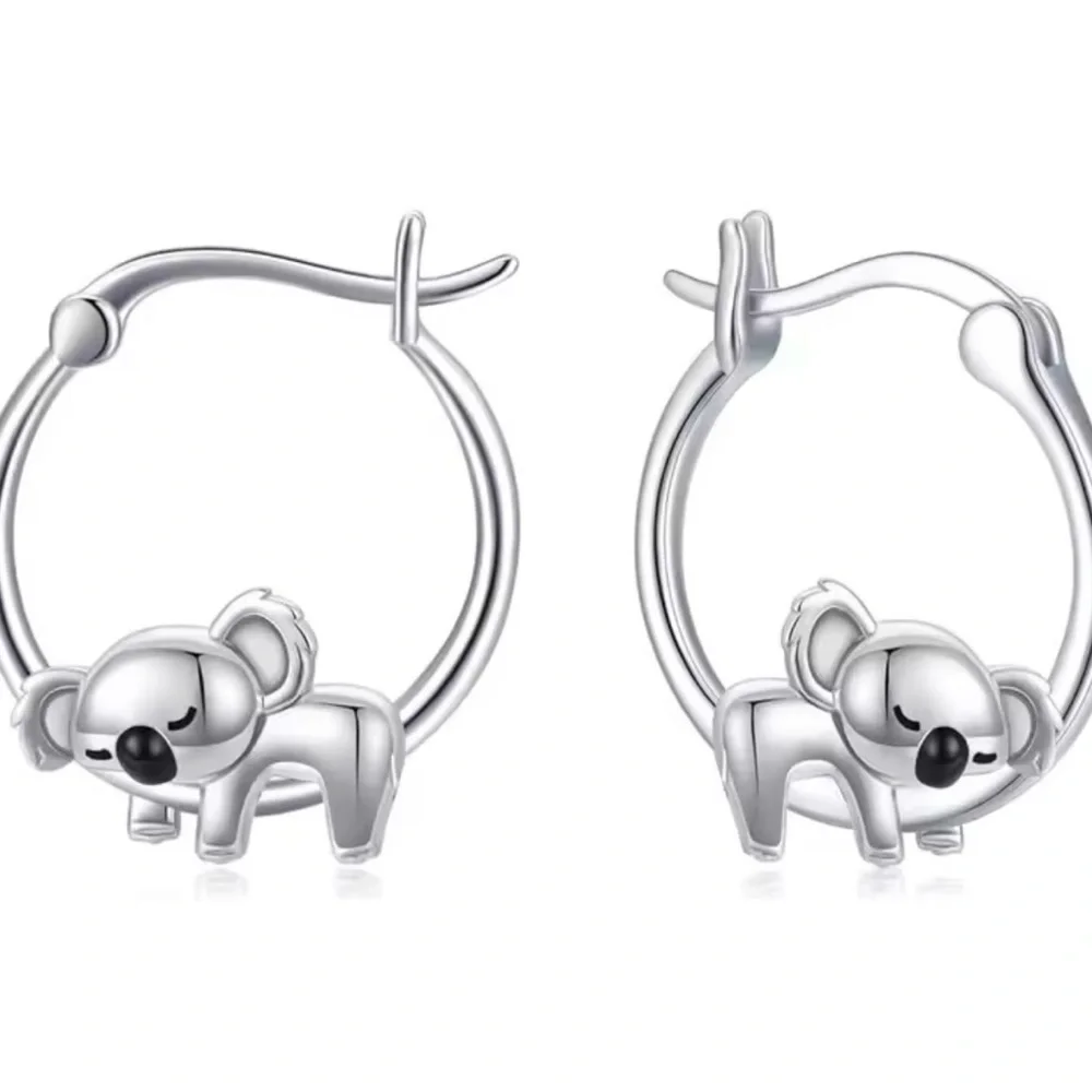 New’ Cute Panda Hoop Silver Earrings Animal print earrings